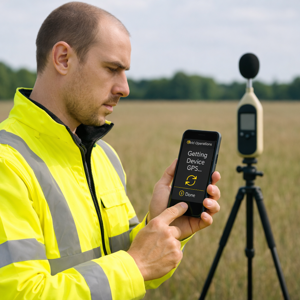 Field worker using KiTrackr on a mobile device to record gps location